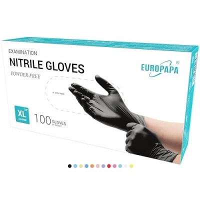 Afbeelding van EUROPAPA® wegwerphandschoenen, 100 stuks, onderzoekshandschoenen, poedervrij, zonder latex, niet steriel, latexvrij, wegwerphandschoenen (XL, Zwart)