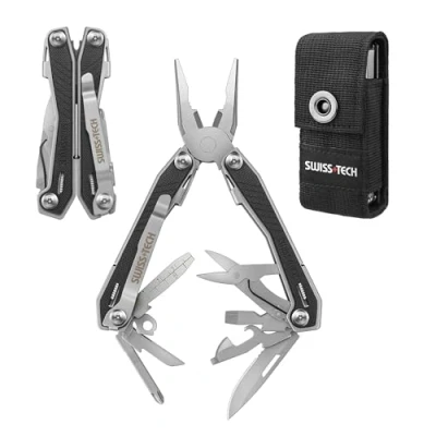Afbeelding van Swiss+Tech Multitool Tang 16 in 1 met G10 Handvat, Multifunctioneel Gereedschap van Roestvrij Staal, Opvouwbaare Schaar, Flesopener, Riemclip voor Outdoor Repareren, Draagtas
