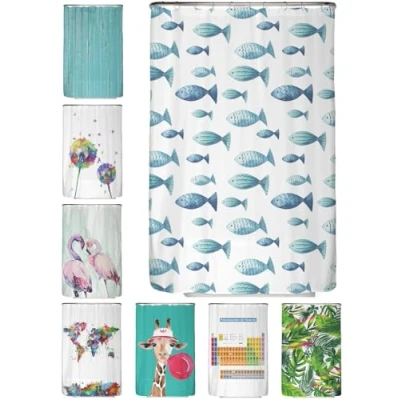 Afbeelding van arteneur® Douchegordijn, anti schimmel, 120 x 200 cm, gerecycled, met Oeko Tex standaard 100, verzwaarde zoom, ondoorzichtig, waterdicht, wasbaar, 8 ringen, blauwe vissen