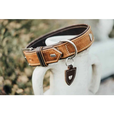 Afbeelding van HUNTER Tara hondenhalsband, leer, juchtleer, belastbaar, weerbestendig, 80 (XL), cognac/donkerbruin
