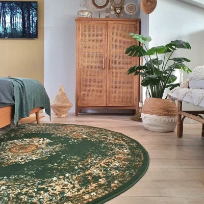 Afbeelding van Rond Vintage Vloerkleed Keshan groen