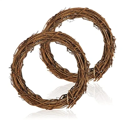 Afbeelding van COM FOUR® 2x Decoratieve houten rotan krans voor het decoreren van bijv. ramen, tafels en deuren (2 stuks Ø20cm)