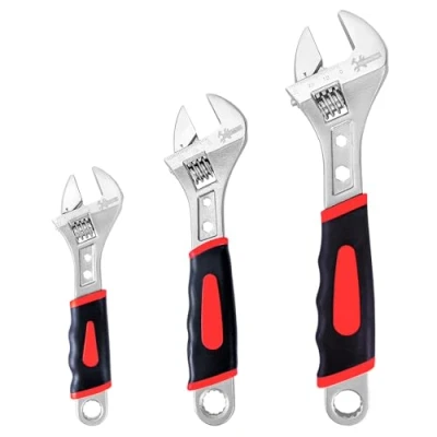 Afbeelding van Navegando Verstelbare Moersleutel, 3 Stuks Diepe Kaak Moersleutelset met Zachte Grip, 150mm, 200mm en 250mm, Extra Brede Spanningsleutel