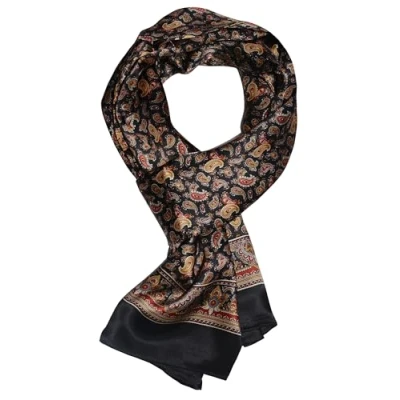 Afbeelding van UK_Stone 100% zijden Paisley bloemen halsdoek heren sjaal, # 4 zwart, Größe: 160*28cm(62,4&quot;x 10,92&quot;)