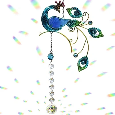 Afbeelding van Pauw Kristal Zonnenvanger Hangende Kroonluchter Regenboog Prisma Fabrikant Ornament voor Venster Zonnevanger Huis Tuin Decoratie