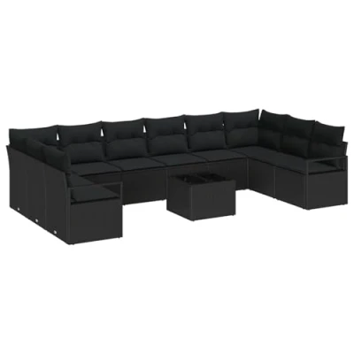 Afbeelding van vidaXL 11 delige tuinsofa set met kussens Beige Poly Rattan