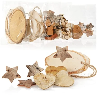 Afbeelding van COM FOUR® Kerstdecoratie houten schijven en boomschors voor ambachten Kerststrooidecoraties knutselset Kerstpotpourri als tafeldecoratie (6x zakjes: hout + schors)