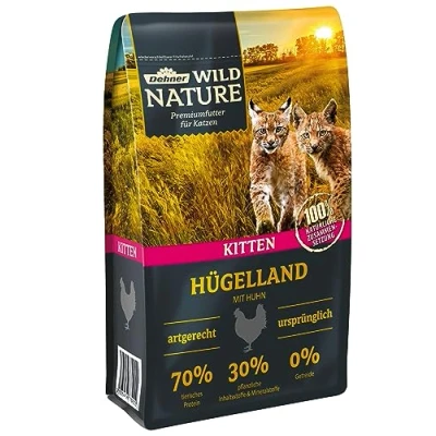 Afbeelding van Dehner Wild Nature Kattenvoer, heuvelland, droogvoer, graanvrij, voor jonge katten, kip, 1,5 kg