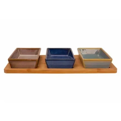 Afbeelding van Billiet Serveerplank bamboe met 3x luxe schaaltjes 31 x 15 cm