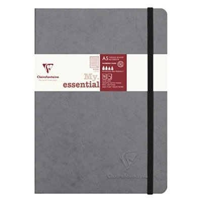 Afbeelding van Clairefontaine 793465C Gebonden Age Bag Notitieboek met Elastische Band My.Essential Grijs A5 14,8x21 cm 192 Genummerde Gelijnde Pagina&#039;s Ivoor Papier 90g Glanzende Lederachtige Karton cover