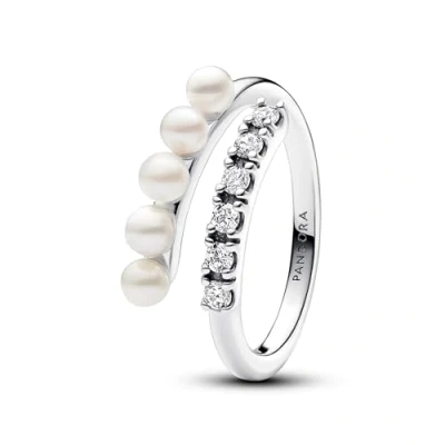 Afbeelding van PANDORA Timeless Behandelte Süßwasserzuchtperlen &amp; Pavé Offener Ring aus Sterling Silber mit Zirkonia, Größe: 52, 193145C01 52