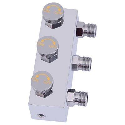Afbeelding van 3 weg airbrush slang splitter adapter 1/20,3 cm vrouwelijk naar 1/10,2 mannelijk, gemaakt van roestvrij staal