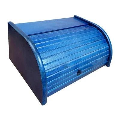 Afbeelding van Houten broodtrommel met roldeur of drop down deur, voor het bewaren van brood, 24 types