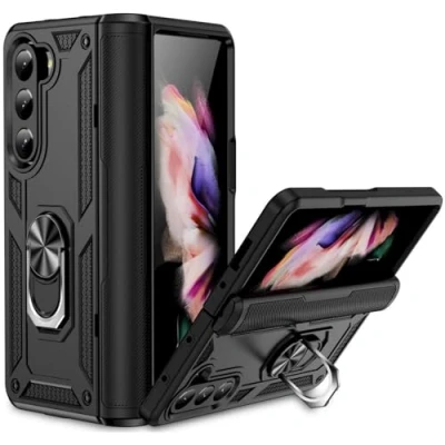 Afbeelding van Verco Hybride Armor Shield Case voor Samsung Galaxy Z Fold 5 hoes, extreem robuust met magnetische vingerringhouder, telefoonhoes 5G, pantserhoes, zwart