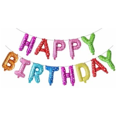 Afbeelding van Happy Birthday Folie Ballon Slinger Feestversiering Decoratie Stippen