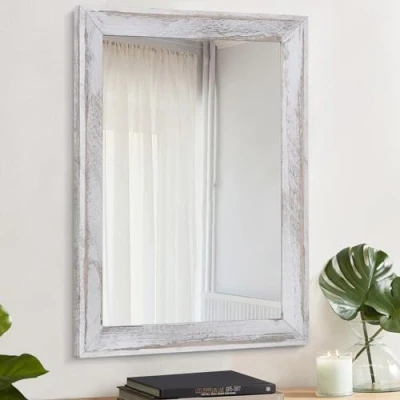 Afbeelding van AAZZKANG Spiegels voor muur, 50 x 40 cm, rustiek, houten frame, decoratieve boerderij, slaapkamer, badkamer, hangende spiegel, muurdecoratie, rechthoek, wit