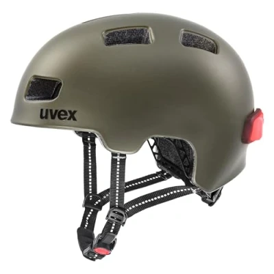 Afbeelding van uvex city 4 lightweight helmet for women and men individueel verstelbare pasvorm inclusief LED verlichting green smoke matt 55 58 cm