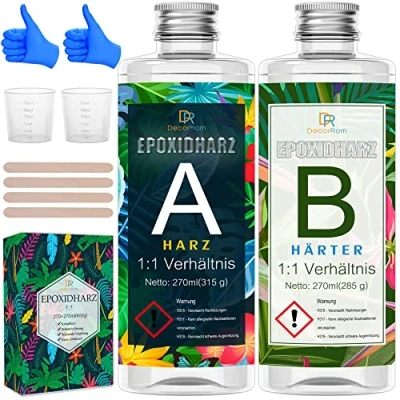 Afbeelding van Epoxyharsset met verharder, 600 g (540 ml) glashelder giethars, epoxyhars voor gieten en coating, eenvoudige 1: 1 verhouding, transparante 2 delige harsset hout, sieraden, schilderen, handwerk.