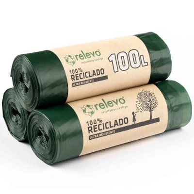 Afbeelding van Relevo Vuilniszak, 100 l, voor tuinemmer, gerecyclede vuilniszakken met zelfsluiting, 10 stuks + 3 gratis