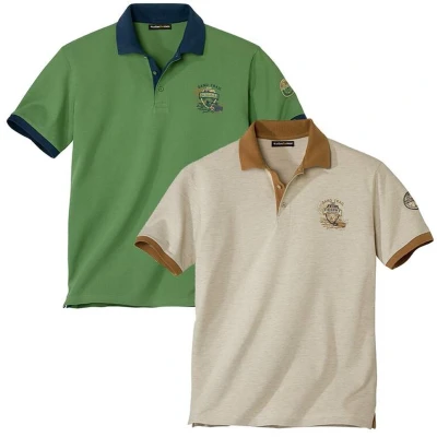 Afbeelding van ATLAS FOR MEN 2 stuks herenpoloshirts met korte mouwen, verkrijgbaar in grote maten van M tot 5XL, zwart, smaragdgroen, XL