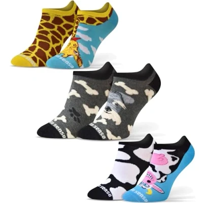 Afbeelding van Sesto Senso Kleurrijke Korte Sokken Grappige Katoen Enkelsokken Dames Heren 1 3 Paar Funny Socks hond koe giraffe 35 38 Dieren