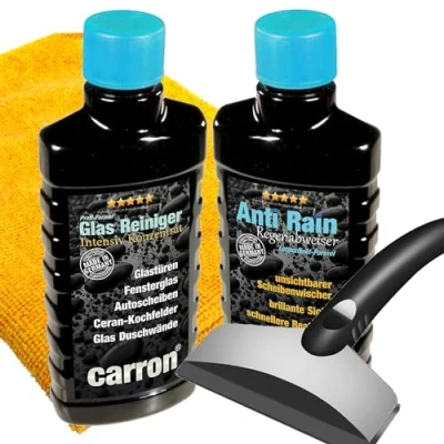 Afbeelding van carron Anti regen pareleffect regenafstotende 3 in 1 set met ijskrabber + polijstdoek voor autoruit glasafdichting regenafstotend lotuseffect incl. dieptereiniging en verzegeling