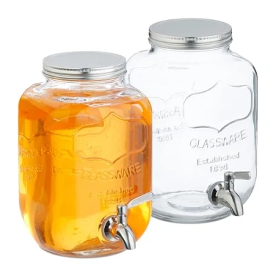 Afbeelding van Relaxdays limonadetap set van 2 4 liter met rvs kraantje glas