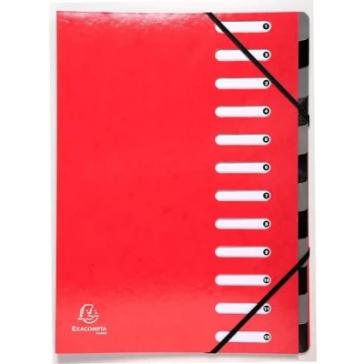 Afbeelding van Exacompta Ref. 53925E 1 HARMONIKA Iderama sorteermap met elastieken en uitgesneden vensters uitklapbare rug in glanzend gelamineerd karton 12 vakken formaat 24,5x32 cm A4 kleur rood