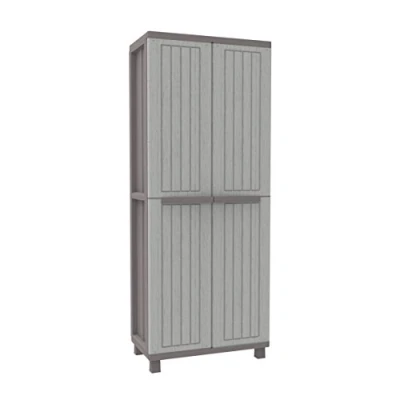 Afbeelding van Terry, Jwood 268, kast met twee deuren in hout look, 3 legplanken, voor binnen en buiten, duifgrijs 68 x 37,5 170 cm