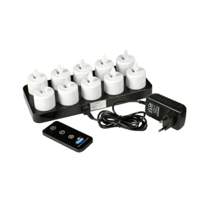 Afbeelding van DUNI 192536 LED lichtset, 10 stuks kaarsen met bewegende vlam, oplaadbaar