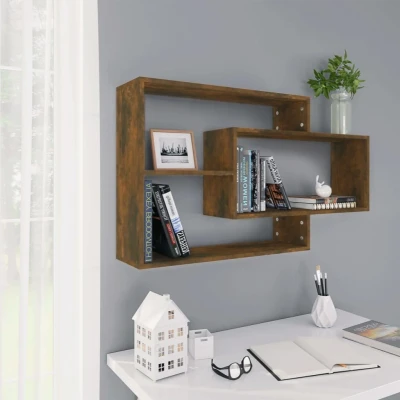 Afbeelding van Wandschap 104x20x58,5 cm bewerkt hout gerookt eikenkleurig