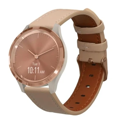 Afbeelding van kwmobile lederen horlogebandje geschikt voor Garmin vivomove 3S polsband Echt leren smartwatch bandje Activity tracker horloge band in beige / bruin
