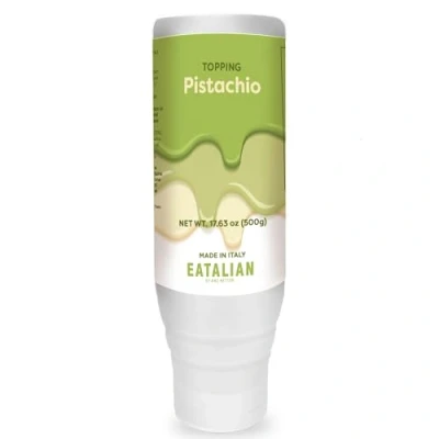 Afbeelding van EATALIAN by AMZ BETTER Topping met pistacjesmaak, zoete proteïnecréme in een knijpfles van 500 g, gemaakt Italië, pistacjesaus, ideaal voor het garneren ijs, desserts en Dubai Chocolate