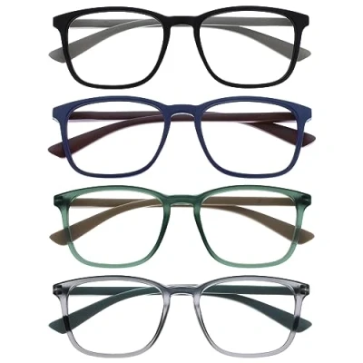 Afbeelding van OPULIZE Max Reading Classes 4 Pack Klassiek Groot Rechthoekig Montuur Mat Zwart, Blauw, Groen, Grijs Heren &amp; Dames Veerscharnieren RRRR78 1367 +2.50