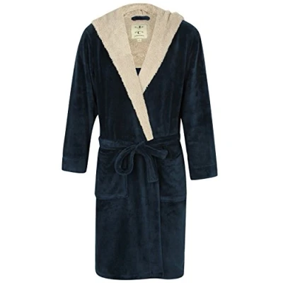 Afbeelding van Ochtendjas Van Fleece Met Capuchon, Blauw/Lichtgrijs (XL)