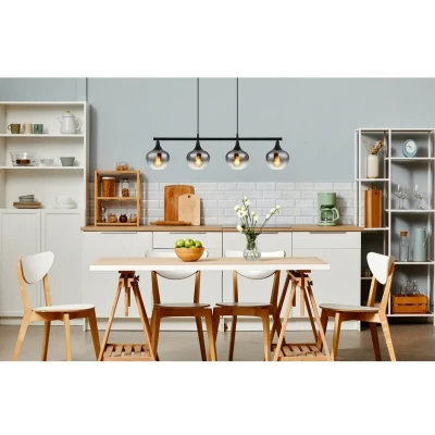 Afbeelding van Globo 4 lichts hanglamp Maxy zwart met smoke glas 15548 4H1