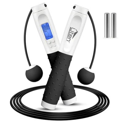 Afbeelding van Uten Springtouw, draadloos springtouw met teller voor volwassenen, fitness, verstelbaar, siliconen handgreep, wit en zwart