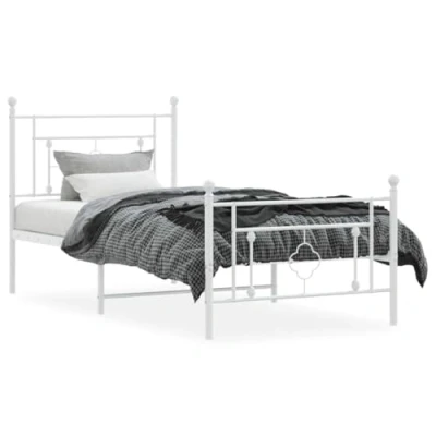 Afbeelding van Bedframe met hoofd en voeteneinde metaal wit 100x200 cm