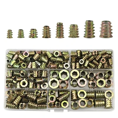 Afbeelding van Lemiyoo houten inzetstuk zinklegering moeren, D moerinzetstuk 22 stuks, buitendraad, binnen zeskantschroeven in, voor meubels assortiment (M4/M5/M6/M8/M10)