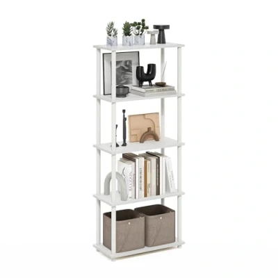 Afbeelding van Furinno Turn N Tube 5 Tier multifunctionele plank display rek, met ronde buizen, wit/wit