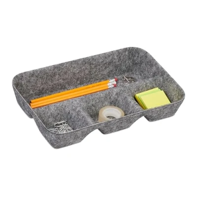 Afbeelding van Relaxdays lade organizer 4 vakken bureau sorteerbak vilt verdeler Lichtgrijs