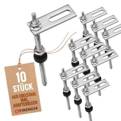Afbeelding van Globstar Stokschroeven, M10 x 200 mm, roestvrij staal, met adapterplaat, weerbestendig, afdichting en vergrendeltandmoer, voorgemonteerde in hoogte verstelbare zonne bevestiging, schroeven,