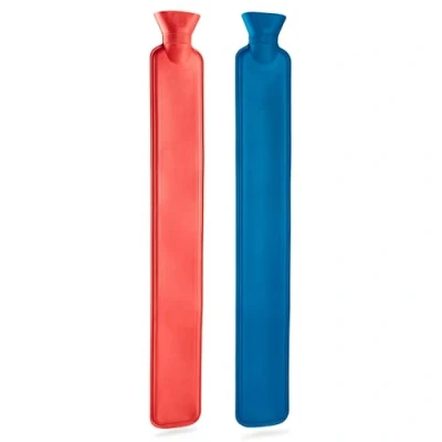 Afbeelding van Lange warmwaterkruik van 2 liter, rubberen warmwaterzak, verpakking 1 of stuks, voor pijnverlichting, warm kompres, krampen, rugpijn, nekpijn (2 stuks)