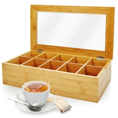 Afbeelding van Lumaland Theedoos met 10 vakken Theebox Bamboe 36,7 x 20 9 cm