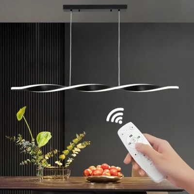 Afbeelding van YNDD hanglamp, eettafel, dimbaar met afstandsbediening, in hoogte verstelbaar, led eetkamerlamp, zwart, modern, spiraal, eettafellamp, hanglamp voor eetkamer, slaapkamer, woonkamer, keuken,