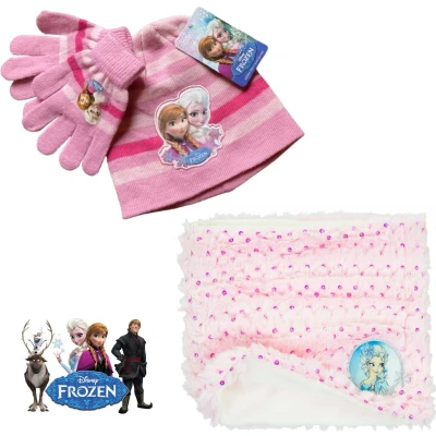 Afbeelding van Disney Frozen Set / Winterset 3 delig Muts + Colsjaal Handschoenen Roze Maat One Size (± 6 jaar)