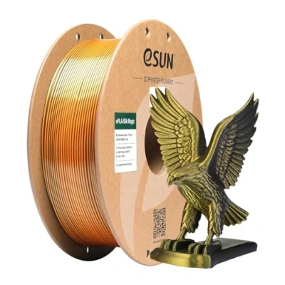 Afbeelding van eSUN Silk Dual Color PLA Filament 1,75mm, Co Extrusie Magic 3D printing filament, kleurverloop wisselend 1KG spoel (2,2 LBS) voor printers (Silk Zwart Goud, 1KG)