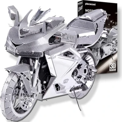 Afbeelding van Piececool 3D puzzel, metaal, zilver, motorfiets, klassieke transportknutselmodelkits voor volwassenen om te bouwen, puzzels en tieners 304 roestvrij staal, ideaal als cadeau,