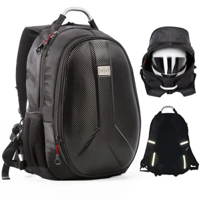 Afbeelding van OG Original GetAway Motor rugzak, Motorfiets Motorhelm Rugtas, Waterdicht, Grote capaciteit, Vergrootbaar 35/45L, Hardshell, USB, Laptop, Helm tas, Antidiefstal zak, Reflecterend
