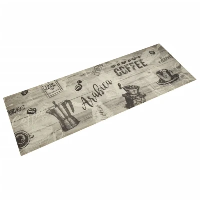 Afbeelding van Keukenmat wasbaar koffieprint 60x180 cm fluweel grijs